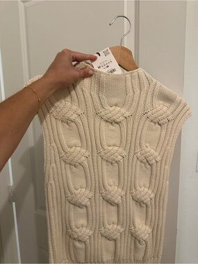Cream Cable Knit Short-Sleeve Sweater Vest